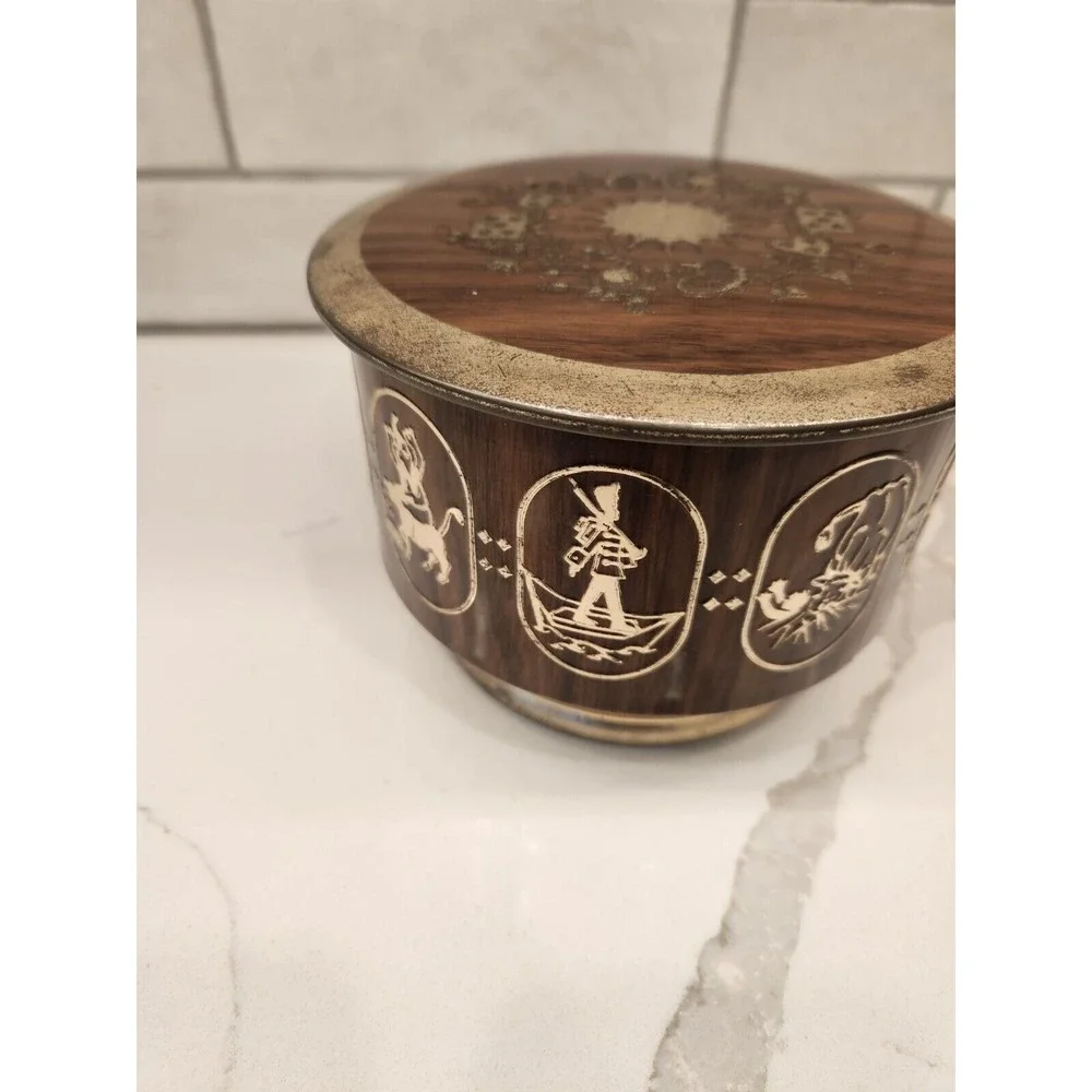 VTG West‎ Germany Storage Tin Fairy Tale Characters Brown And Gold Box Container